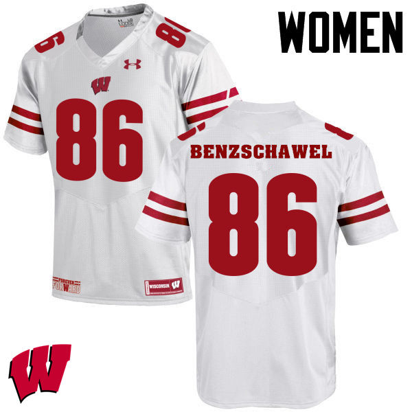 Wisconsin Badgers Women's #90 Luke Benzschawel NCAA Under Armour Authentic White College Stitched Football Jersey SW40X21UJ